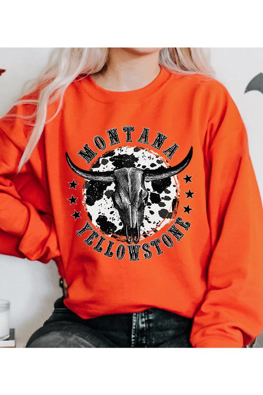 Load image into Gallery viewer, Yellowstone Cow Print Skull Graphic Pullover
