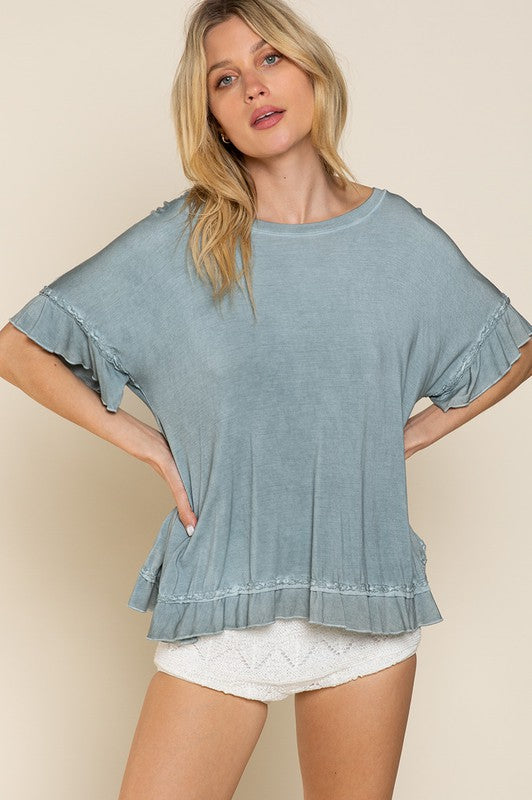 Peek a boo Ruffle Overlay Knit Top