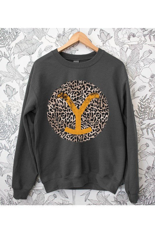Yellowstone Y Leopard Print Graphic Pullover