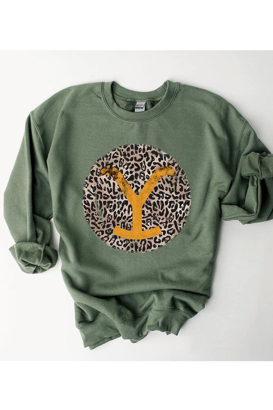 Yellowstone Y Leopard Print Graphic Pullover