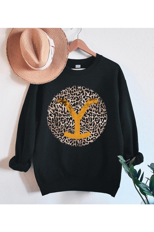 Yellowstone Y Leopard Print Graphic Pullover