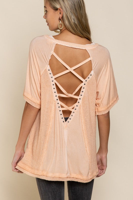 Studded Strappy Mixed Knit Top