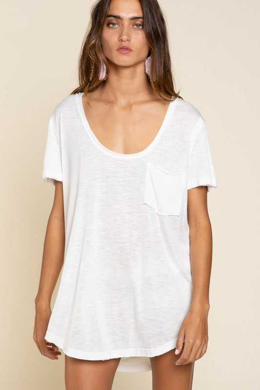 Short Sleeve Scoop Neck Top with Chest Pocket