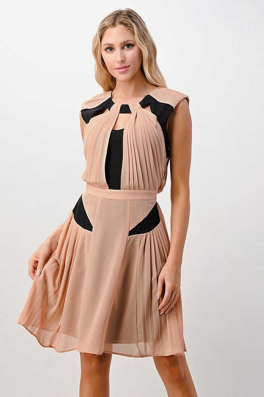 Gia Color Blocked Pleated Dress