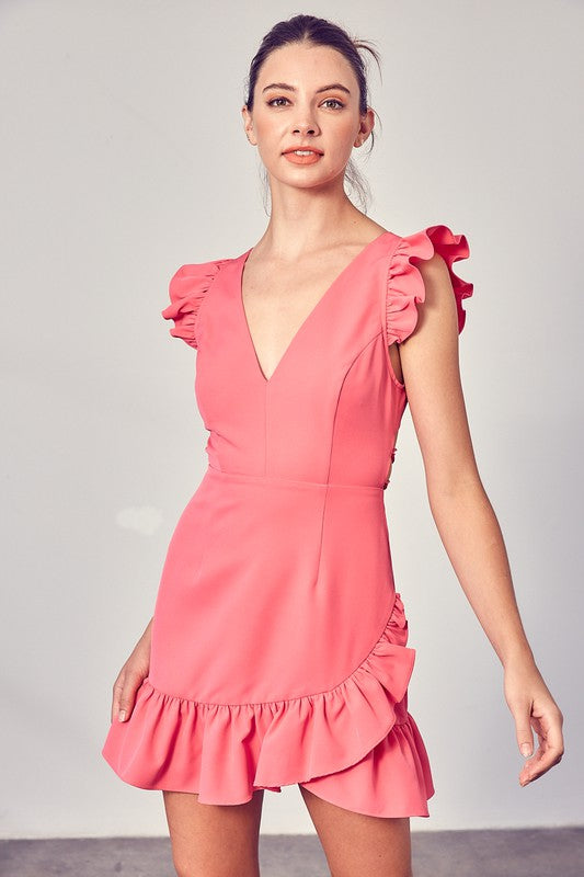 Ruby V Neck Ruffle Dress