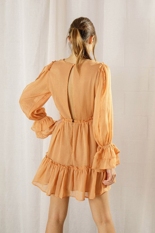 Load image into Gallery viewer, Tangerine Ruffle Mini Dress
