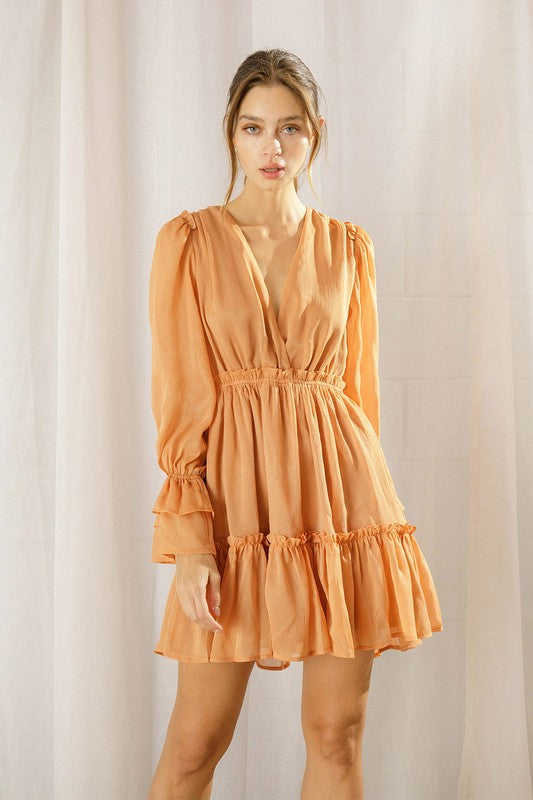 Load image into Gallery viewer, Tangerine Ruffle Mini Dress
