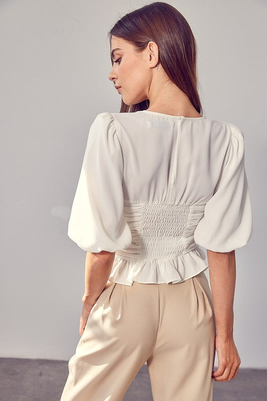 
                      
                        Maggie Puff Sleeve Cinched Top
                      
                    