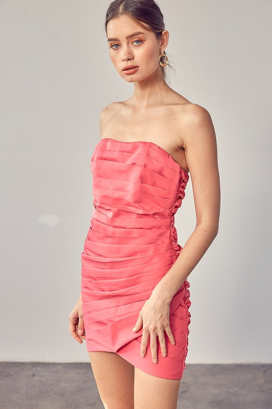 Justine Pleated Wrap Strapless Dress