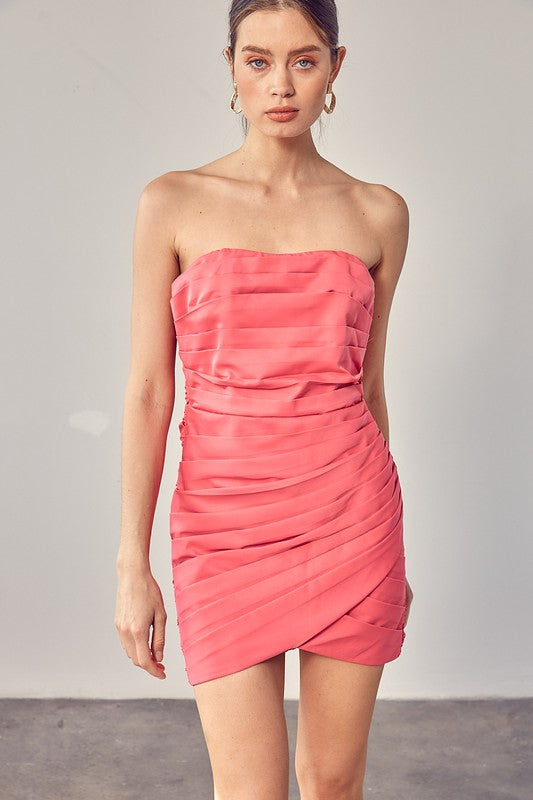 Justine Pleated Wrap Strapless Dress