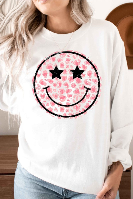 Pink Leopard Smiley Pullover