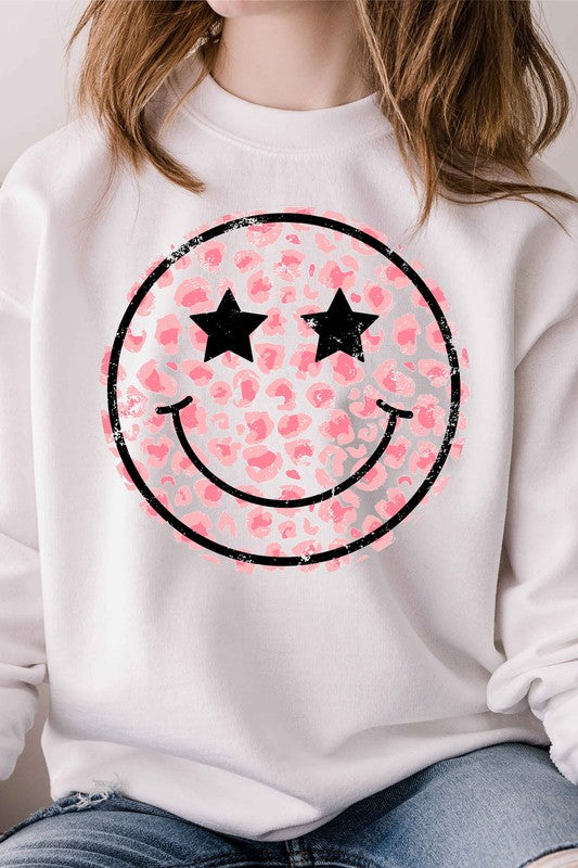 Pink Leopard Smiley Pullover