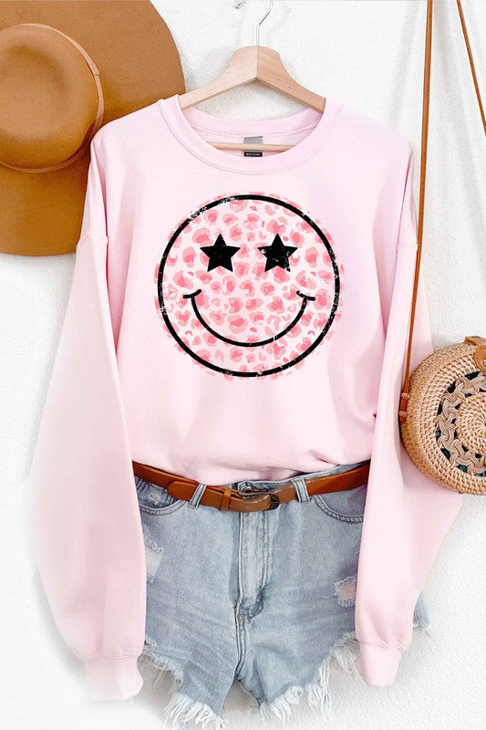 Pink Leopard Smiley Pullover