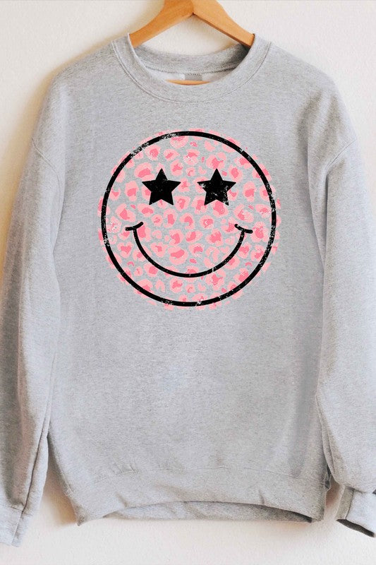 Pink Leopard Smiley Pullover