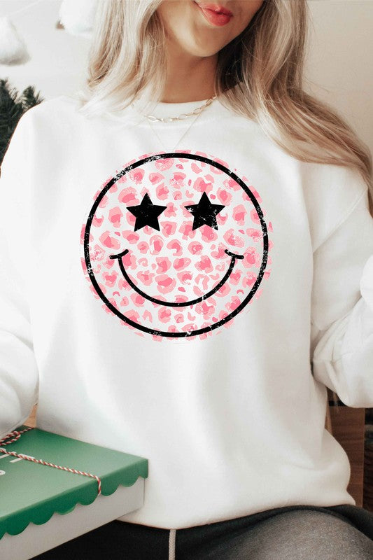 Pink Leopard Smiley Pullover