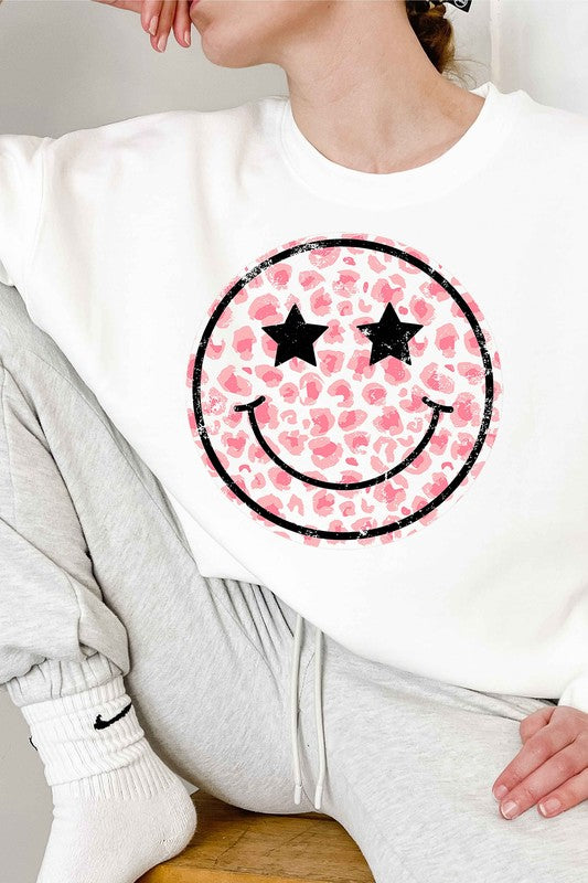 Pink Leopard Smiley Pullover