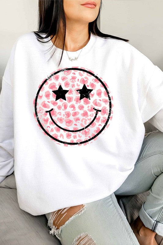 Pink Leopard Smiley Pullover