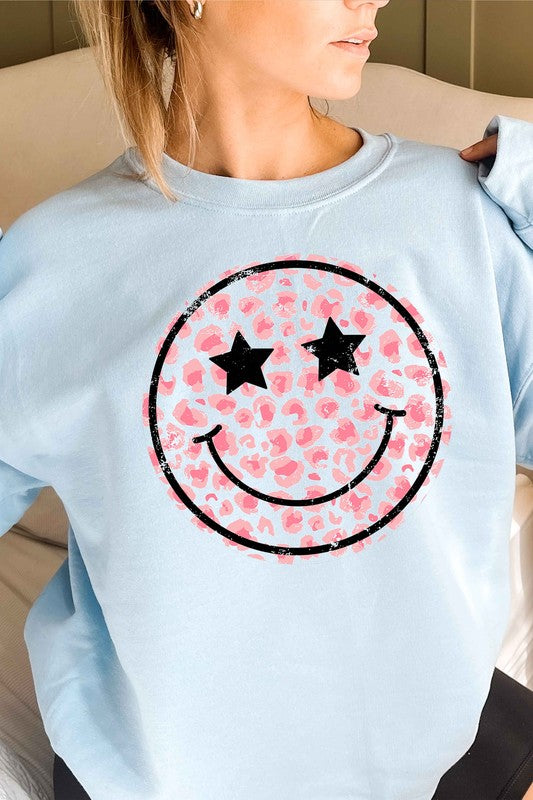 Pink Leopard Smiley Pullover