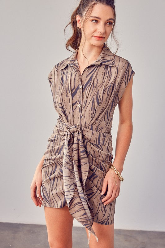 Kerri Printed Button Down Front Tie Dress