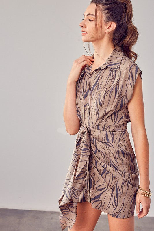 Kerri Printed Button Down Front Tie Dress