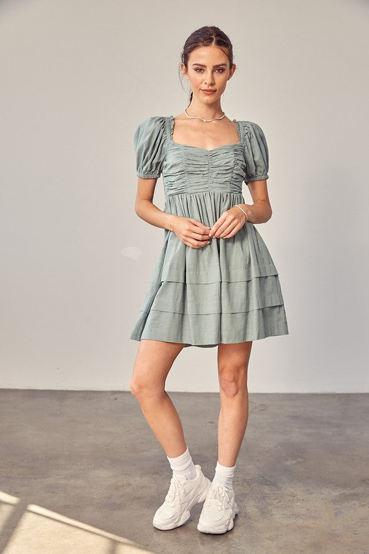 Francine Ruched Puff Sleeve Mini Dress