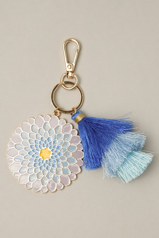 Flower Shaped Enamel Keychain w Tassel