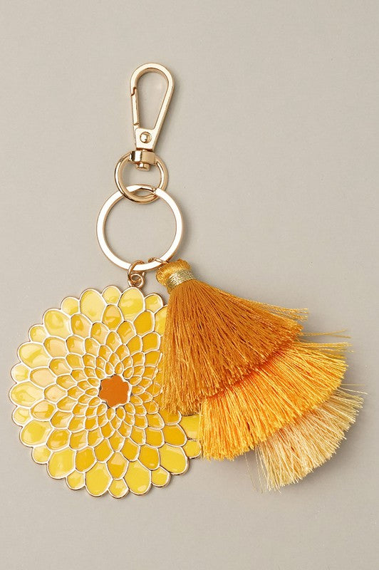 Flower Shaped Enamel Keychain w Tassel