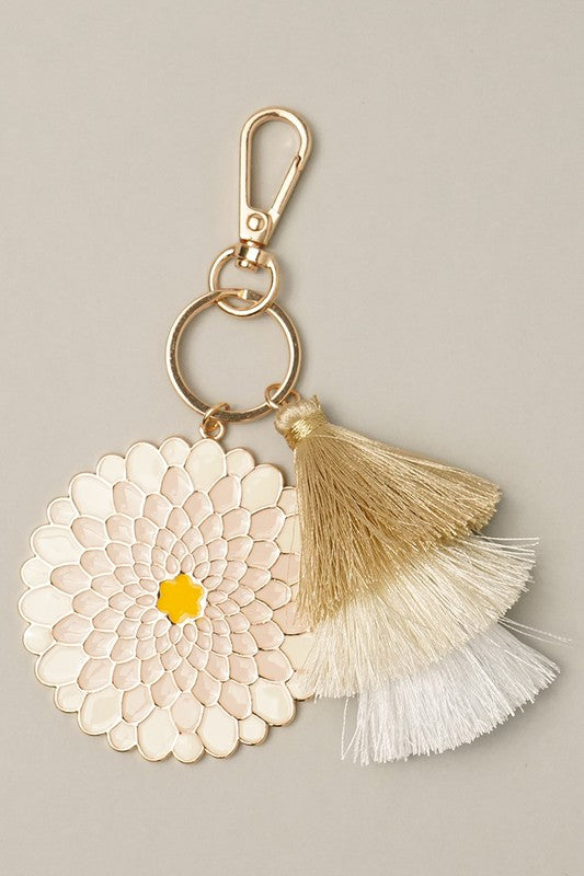 Flower Shaped Enamel Keychain w Tassel
