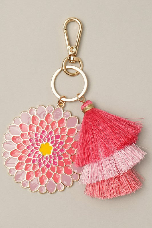 Flower Shaped Enamel Keychain w Tassel