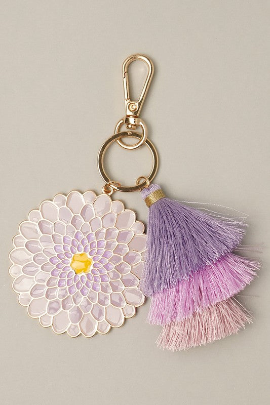 Flower Shaped Enamel Keychain w Tassel