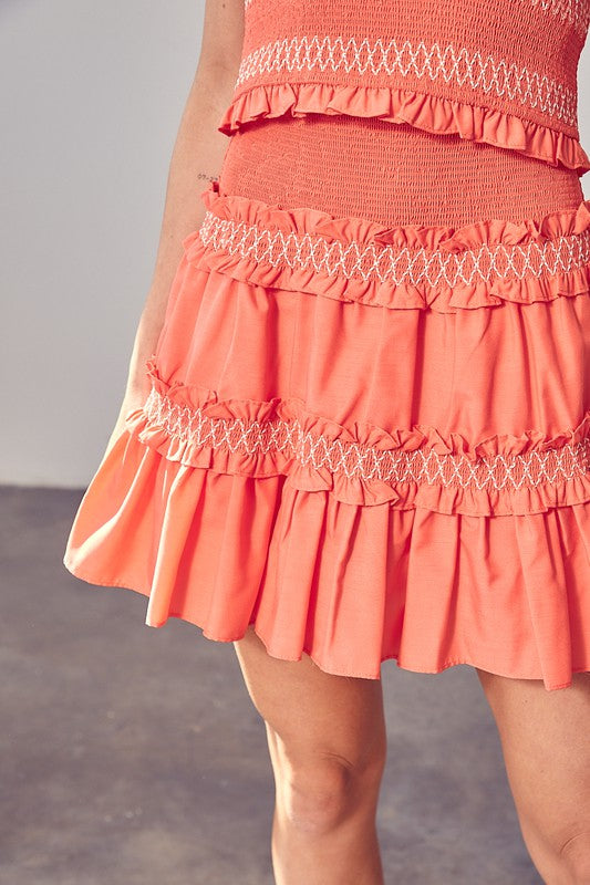 Hillary Tiered Ruffle Skirt in Coral