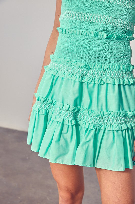 Hillary Tiered Ruffle Skirt in Soft Jade (Set)