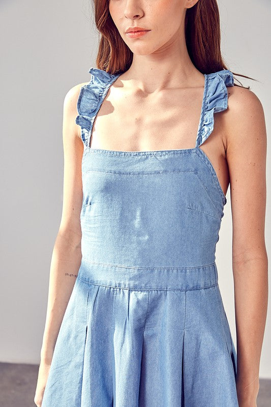 Load image into Gallery viewer, Chambray Open Back Mini Dress
