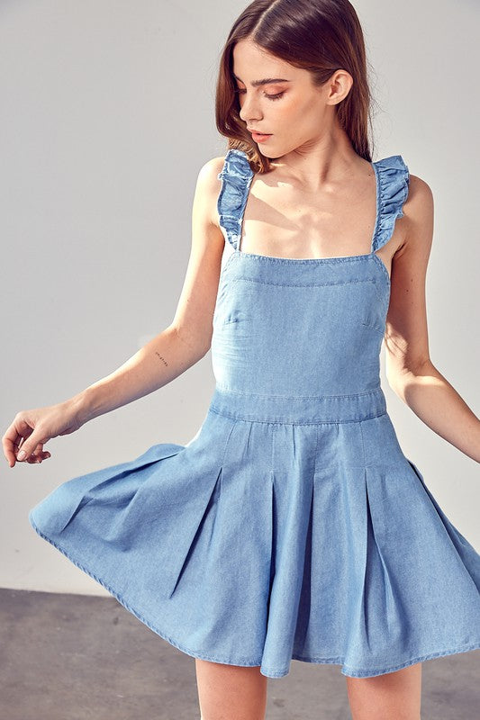 Chambray Open Back Mini Dress