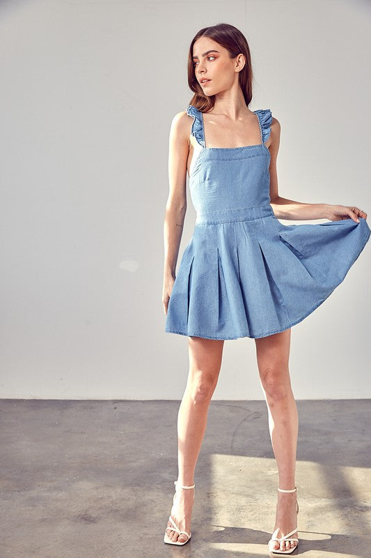 Load image into Gallery viewer, Chambray Open Back Mini Dress
