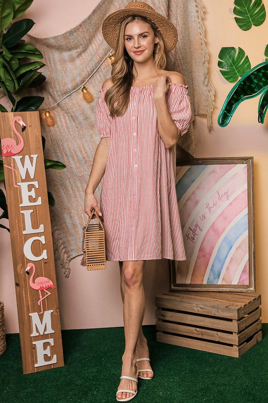 Serena Striped Off The Shoulder Dress
