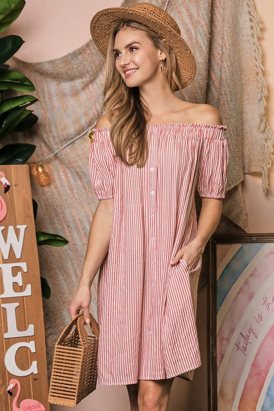 Serena Striped Off The Shoulder Dress