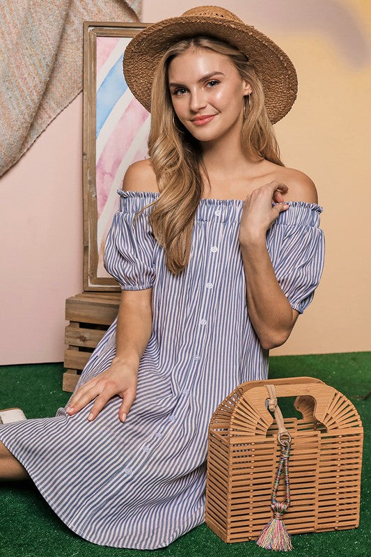 Serena Striped Off The Shoulder Dress