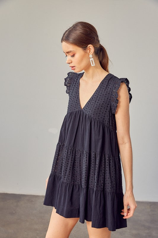 Cameryn V-Neck Eyelet Dress