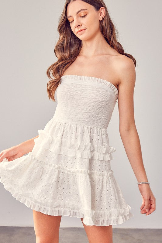 Preslie Smocked Eyelet Ruffle Mini Dress