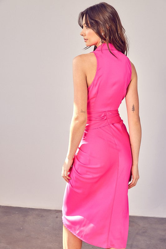 
                      
                        Lilly Sleeveless Collared Front Tie Midi Dress in Hot Pink
                      
                    