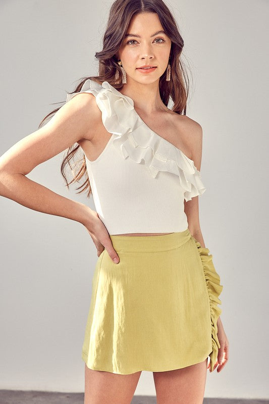 Cindra One Shoulder Ruffle Crop Top