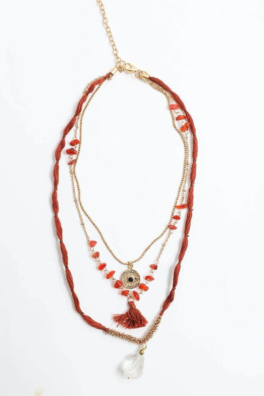 Load image into Gallery viewer, Carnelian &amp;amp; Crystal Drop Multi Layered Necklace
