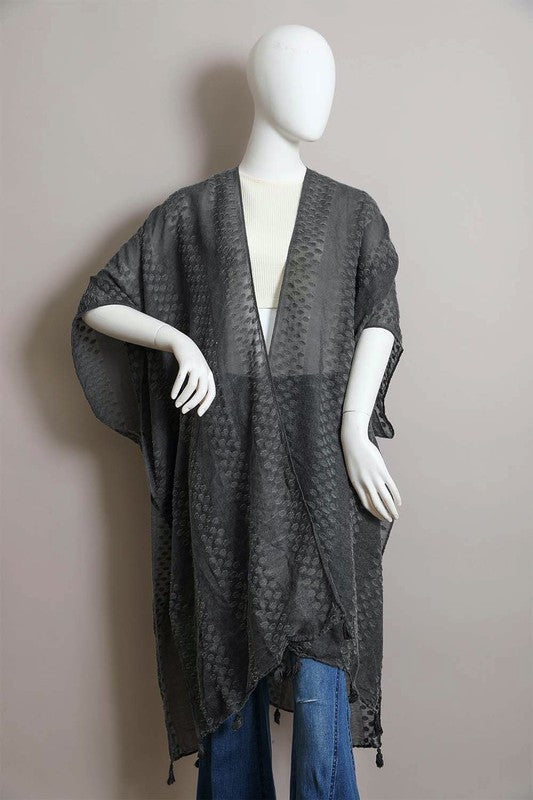 Load image into Gallery viewer, Pom Trimmed Jacquard Kimono
