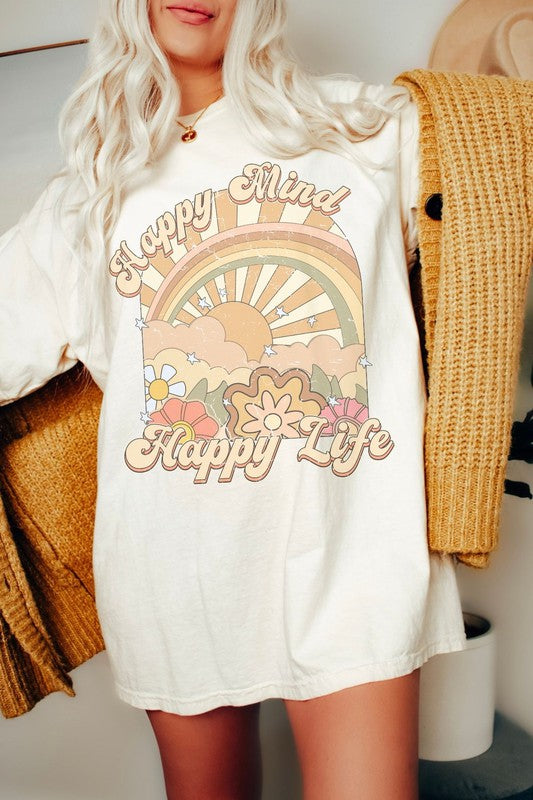 Happy Mind Happy Life Oversized Graphic Tee