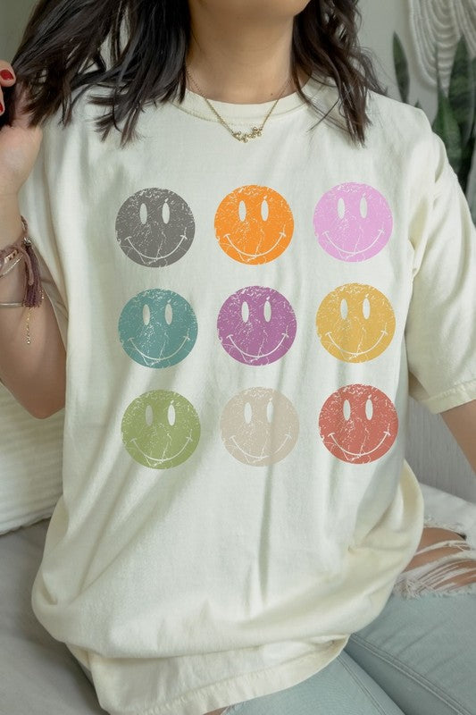 Load image into Gallery viewer, Smile Grid Oversized Graphic Tee
