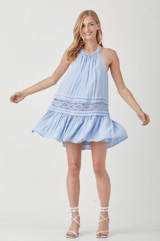 Stella Lace Trim Halter Mini Dress