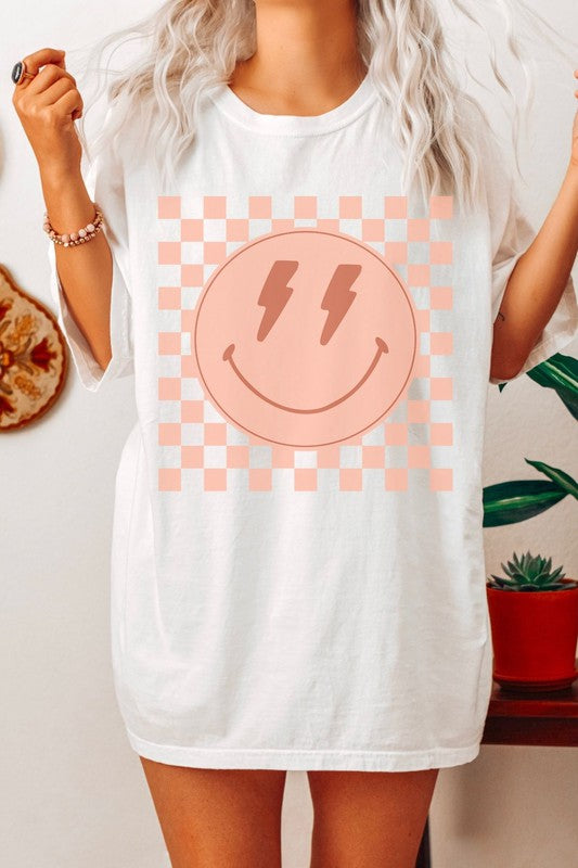Load image into Gallery viewer, Checker Smile Oversized Graphic Tee

