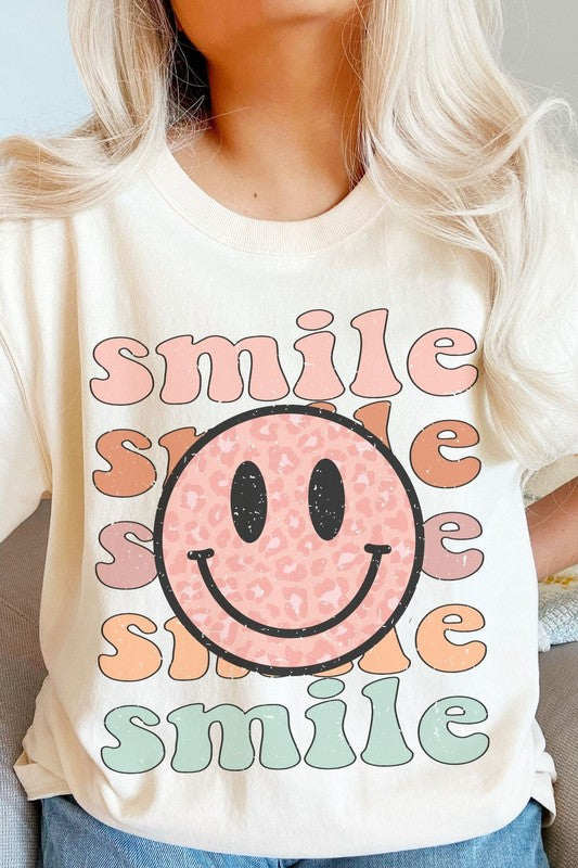 Load image into Gallery viewer, Smile Leopard Smiley Oversized Graphic Tee
