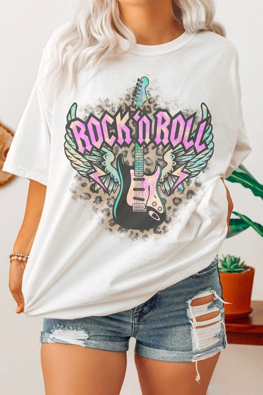 Load image into Gallery viewer, Rock n Roll Leopard Oversized Graphic Tee
